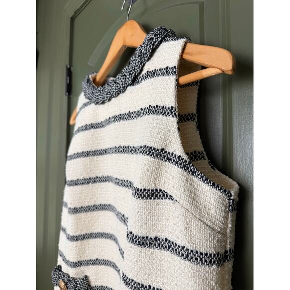 NWT Tuckernuck Navy Stripe Tweed Sleeveless Jackie Mini Fall Dress Cream Small - Picture 3 of 7